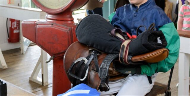 Jockey on weighing scales at Garthorpe