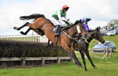 Spanish Fleet (ridden by Daniel Cherriman) leads Island Master (Louise Chance) in the 10-yr-old & over Newton LDP Veterans Race.