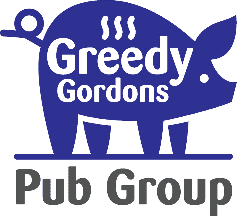 Greedy Gordons Pub Groupu Logo - a blue pig